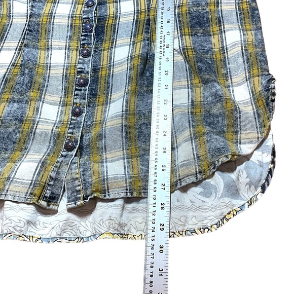 ARATTA SILENT JOURNEY Cotton Blend Button Front Mixed Print Shirt Roll Tab Sz L - Picture 7 of 13